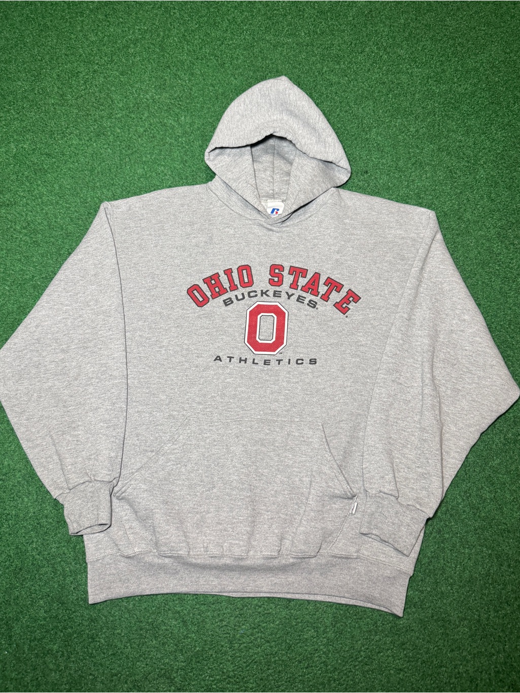 Vintage 90s Ohio State Buckeyes Hoodie, College Grey Sweatshirt (Large)